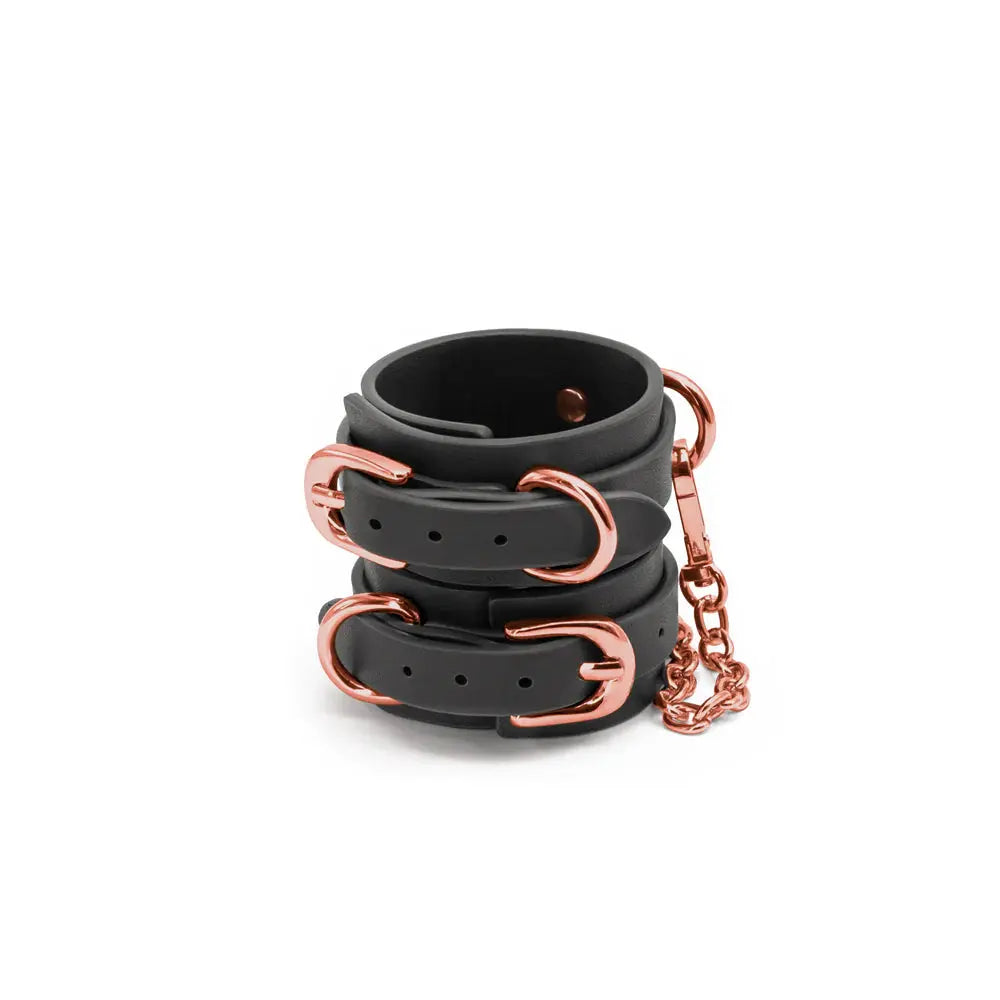 Bondage Couture Wrist Cuffs Black with Rose Gold  Restraints and Cuffs