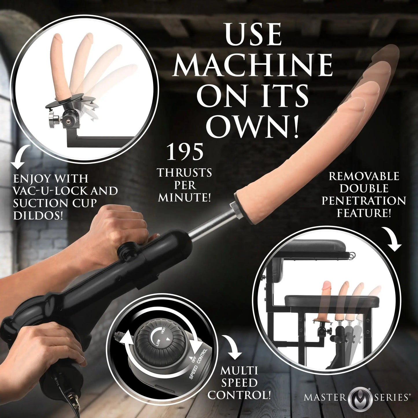 Bondage Furniture Enforcer BDSM Chair with Sex Machine  Dungeon Furniture and Accessories