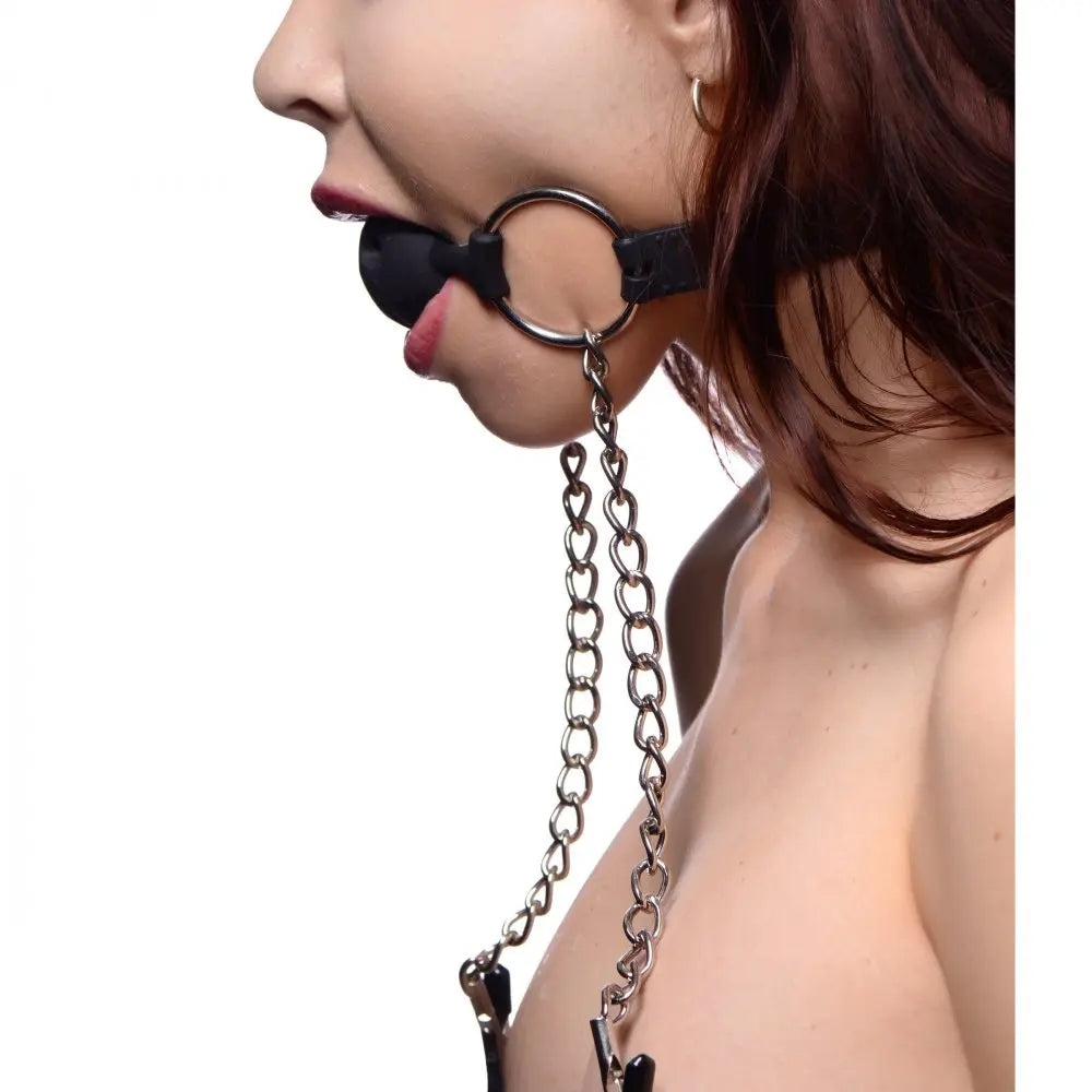 Bondage Gag Hinder Breathable Silicone Ball Gag with Nipple Clamps  Masks, Gags and Blindfolds