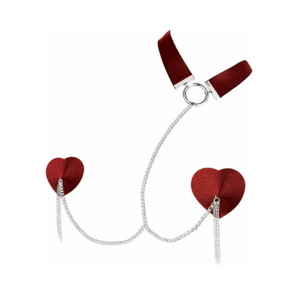 Bondage Lingerie Nipplicious Leather BDSM Collar & Pasties With Chain Red  Lingerie - Pasties and Tassels