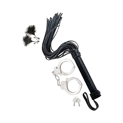 Bondage Set - Whip, Feather and Metal Sex Cuffs Black Bondage Kit  Bondage Kits