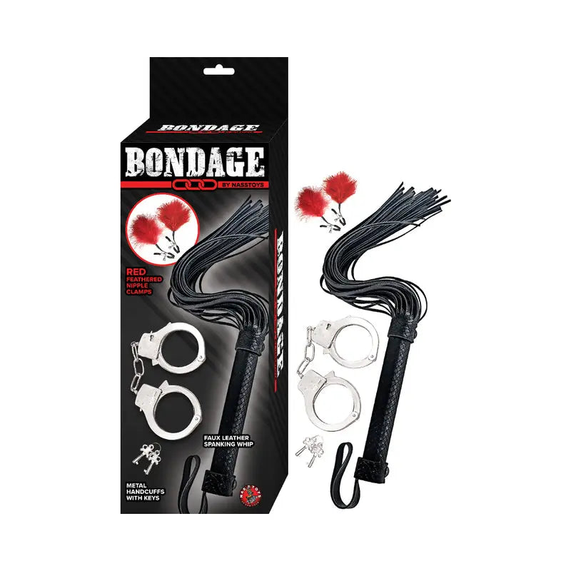 Bondage by Nasstoys Whip, Feather and Cuffs Red  Fetish - Kits