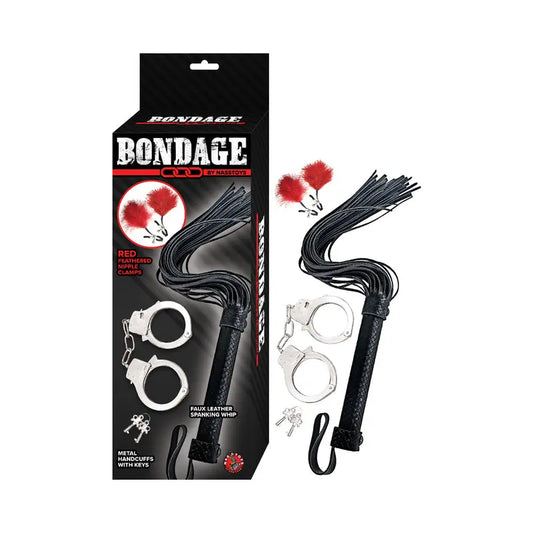 Bondage by Nasstoys Whip, Feather and Cuffs Red  Fetish - Kits