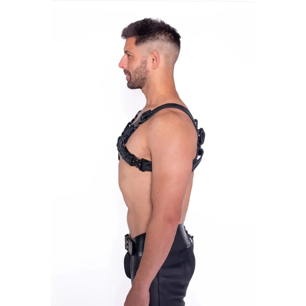 Bull Male Bondage Harness Black with Metal Fittings 2XL  Bondage Harness