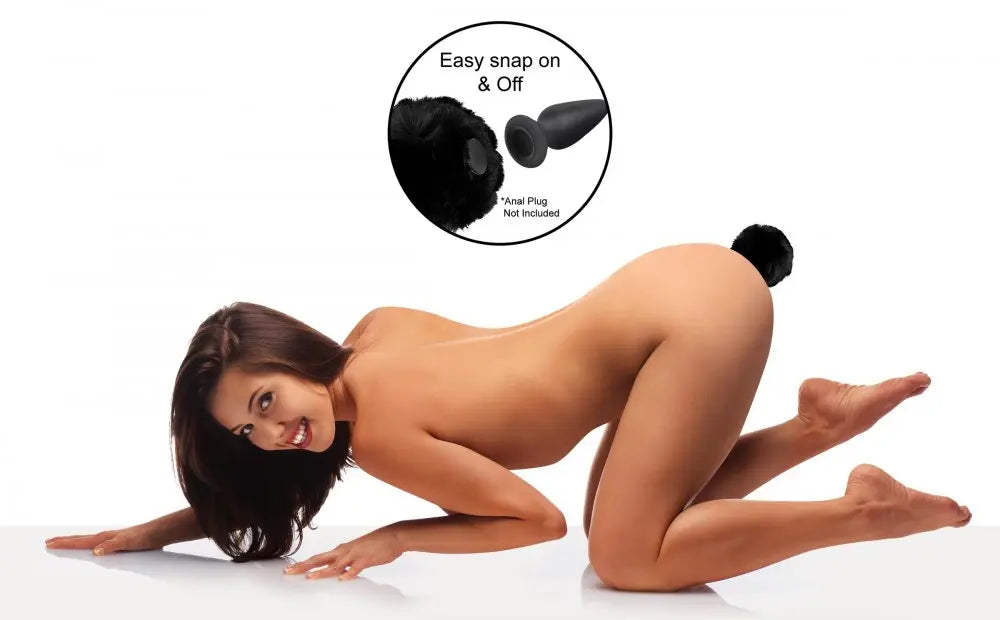 Bunny Tail Butt Plug Interchangeable Bunny Tail - Black BDSM Pet Play  Anal