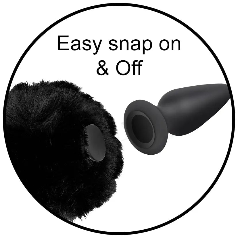 Bunny Tail Butt Plug Interchangeable Bunny Tail - Black BDSM Pet Play  Anal