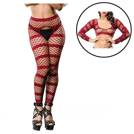 Burgandy Stripes  Crotchless Legging Packaging Box  Lingerie - Stockings & Leggings
