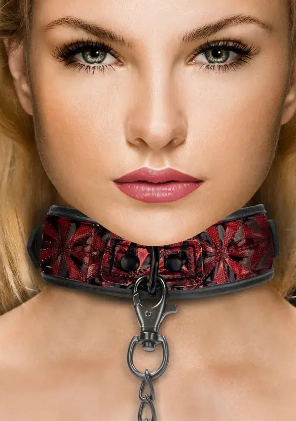 Burgundy Adjustable  Luxury BDSM Collar With Leash  Collars and Leads