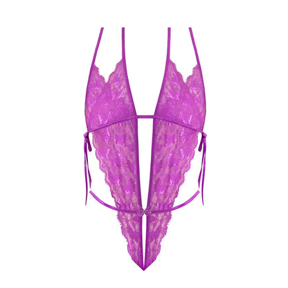 Butterfly Fantasies Peek-a-Boo Crotchless Plus Size Teddy Neon Purple Queen Size  Lingerie - Body Stockings