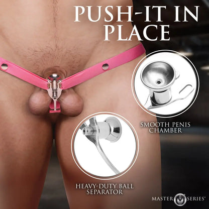 CBT Ball Splitter Sissy Vice Push-In Chastity Cage