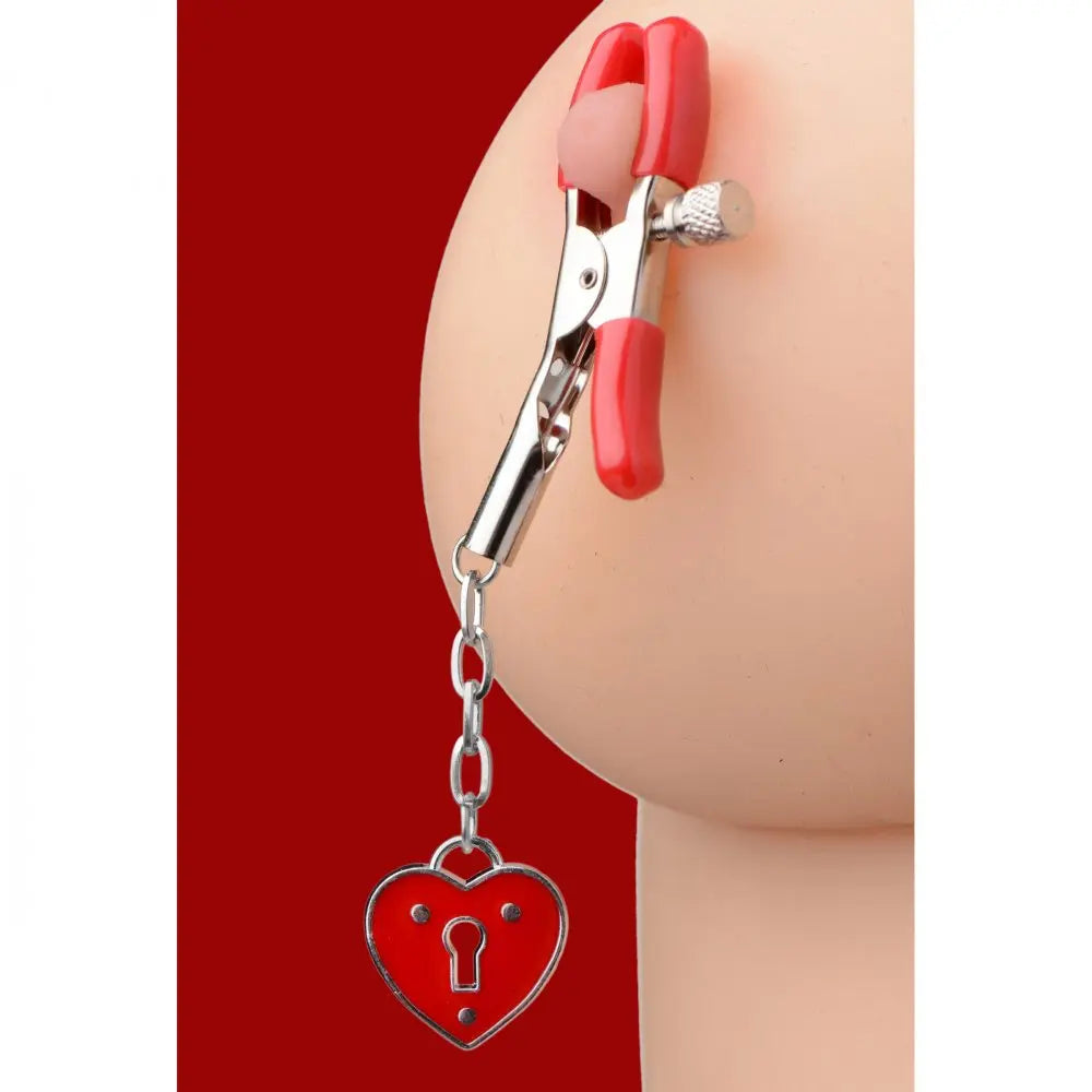 Captive Heart Padlock Nipple Clamps  Nipple and Clit Toys