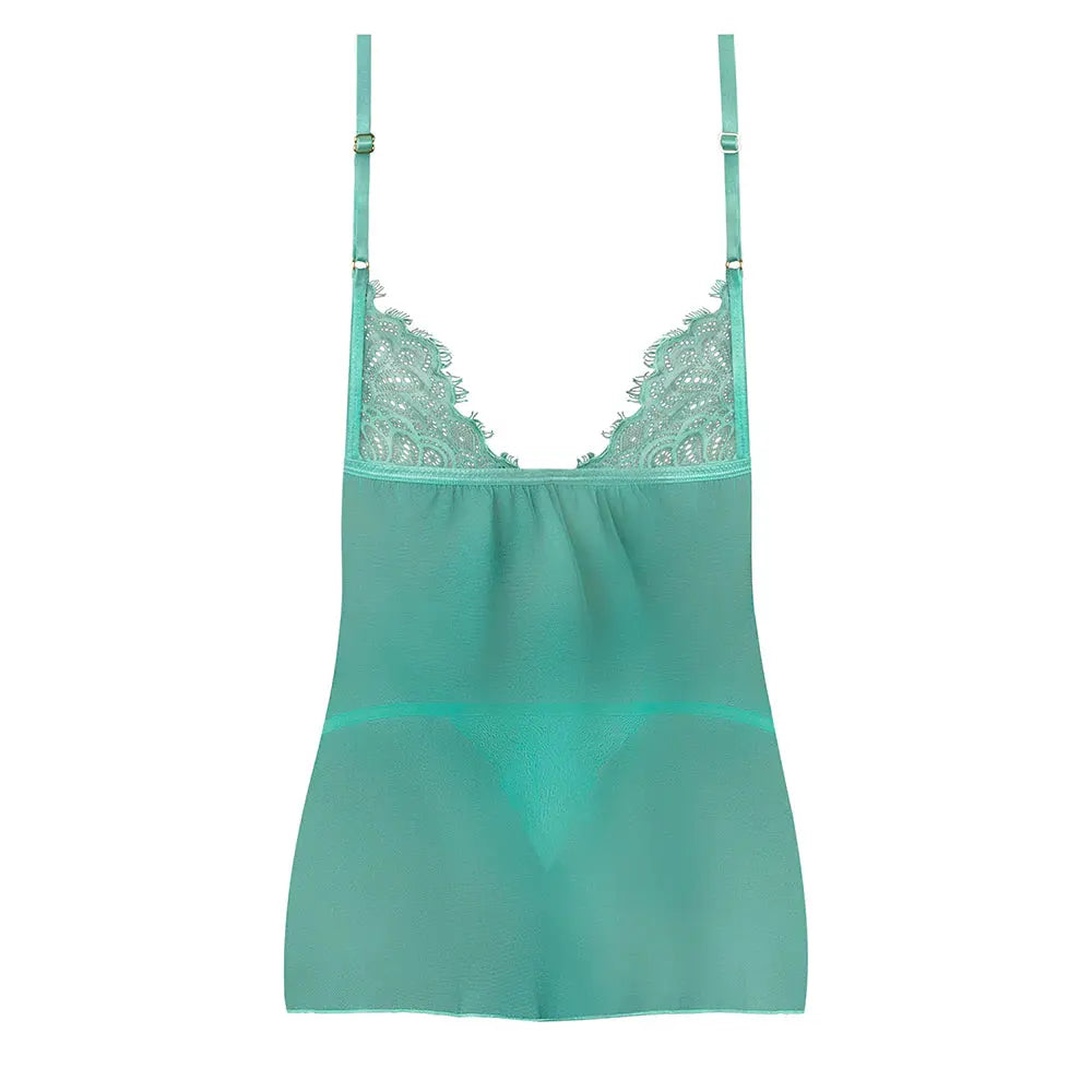 Caribbean Crush Flutter Babydoll and Thong Set Aqua Glow S/M  Lingerie - Baby dolls Chemises etc