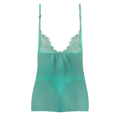 Caribbean Crush Flutter Babydoll and Thong Set Aqua Glow S/M  Lingerie - Baby dolls Chemises etc