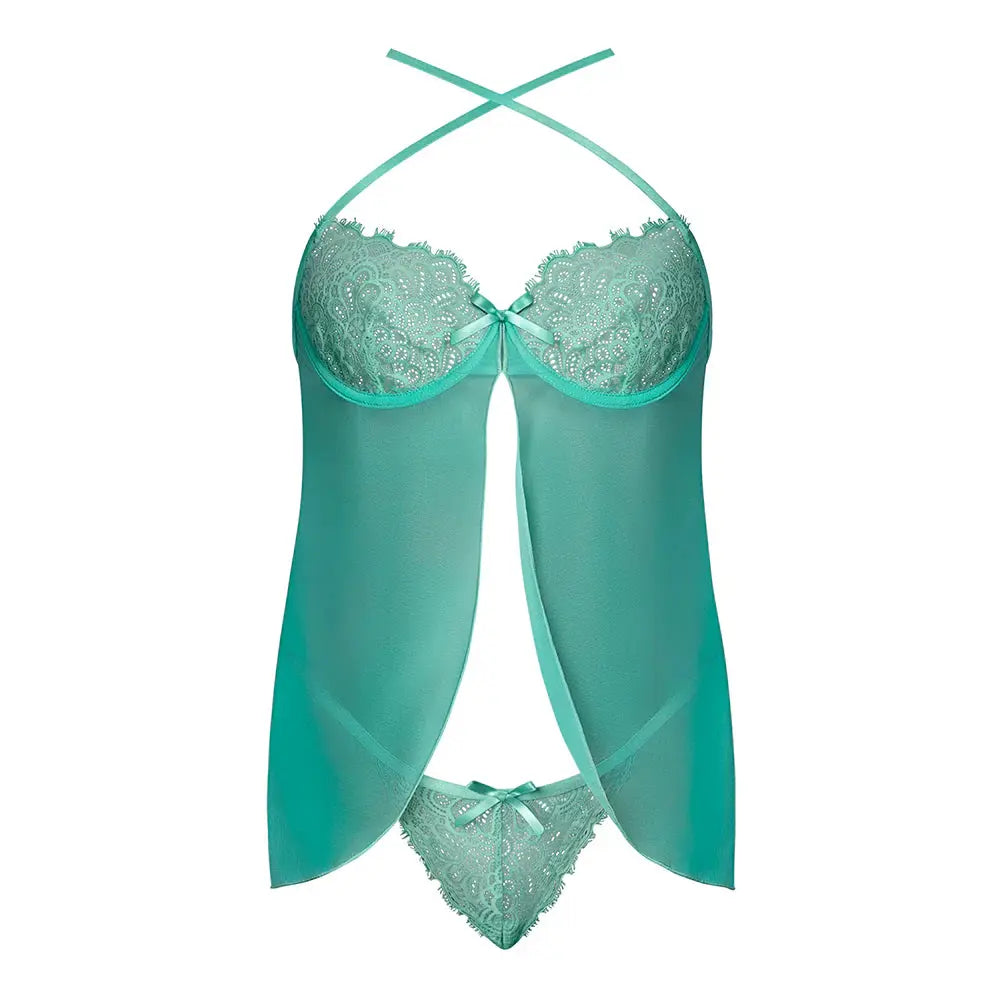 Caribbean Crush Flutter Babydoll and Thong Set Aqua Glow S/M  Lingerie - Baby dolls Chemises etc