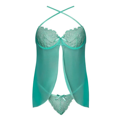 Caribbean Crush Flutter Babydoll and Thong Set Aqua Glow S/M  Lingerie - Baby dolls Chemises etc