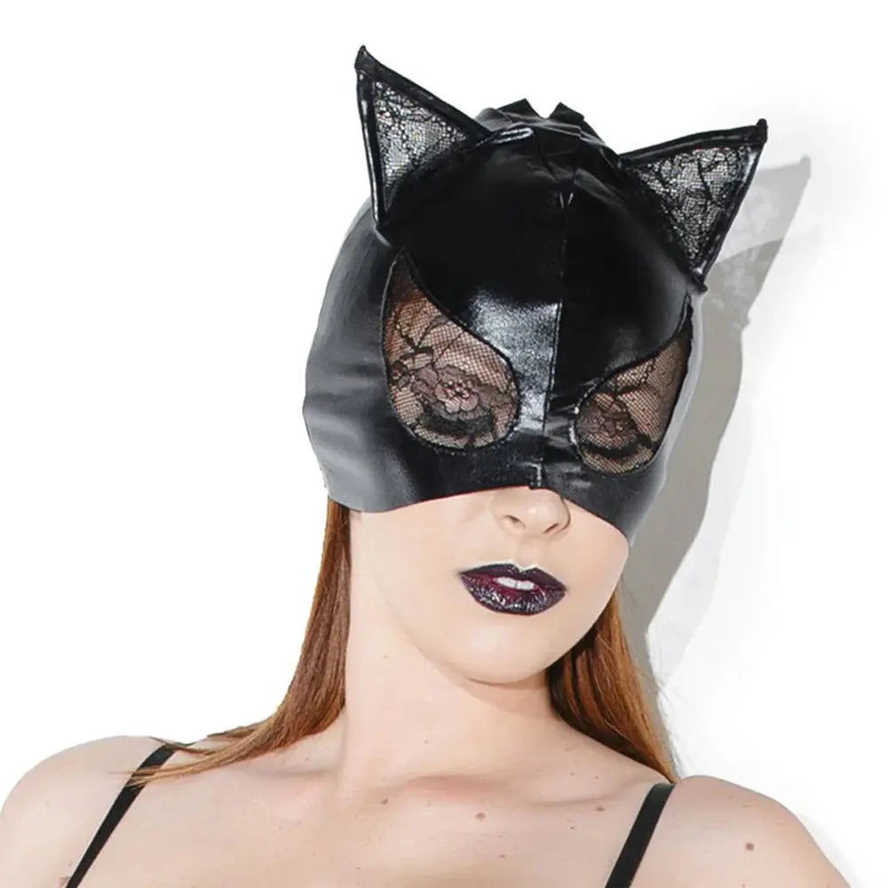 Cat Mask with Lace Eyes and Ears Black OS  Lingerie - Costumes