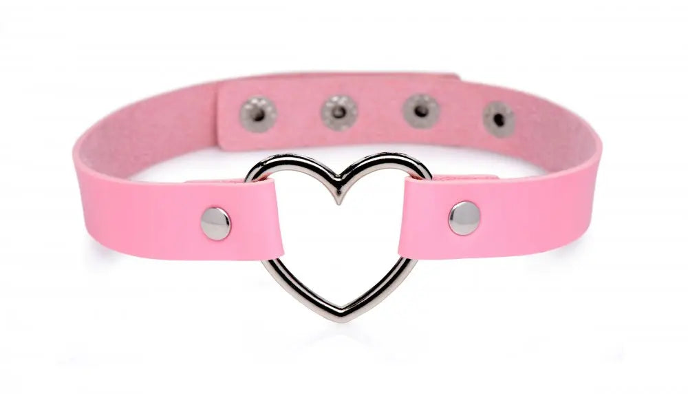 Chrome Heart Pink Bondage Choker BDSM Submissive Collar  Bondage Gear