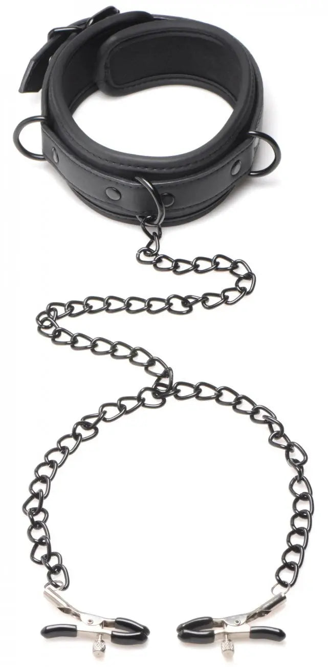 Collared Temptress Collar with Nipple Clamps  Nipple and Clit Toys