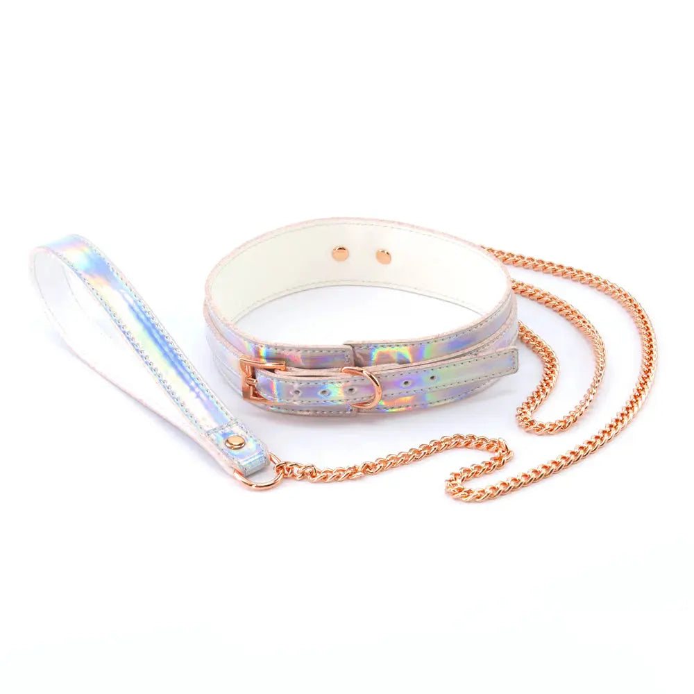 Cosmo Iridescent Bondage Collar and Leash Rainbow  Collars and Leads