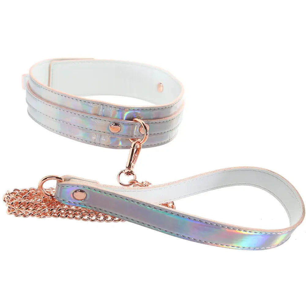 Cosmo Iridescent Bondage Collar and Leash Rainbow  Collars and Leads