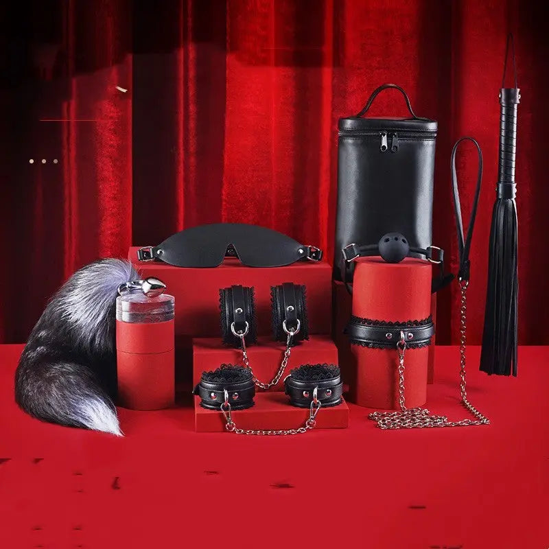 8 Piece Bondage Set with Metal Fox Anal Plug Couple Shared Tool Bondage Set  Restraints and Cuffs