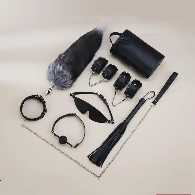 8 Piece Bondage Set with Metal Fox Anal Plug Couple Shared Tool Bondage Set  Restraints and Cuffs
