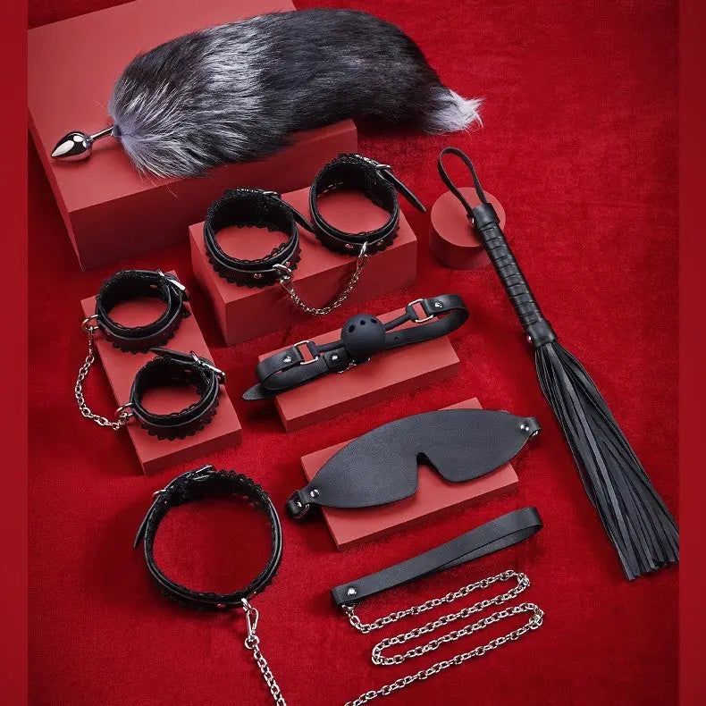 8 Piece Bondage Set with Metal Fox Anal Plug Couple Shared Tool Bondage Set  Restraints and Cuffs