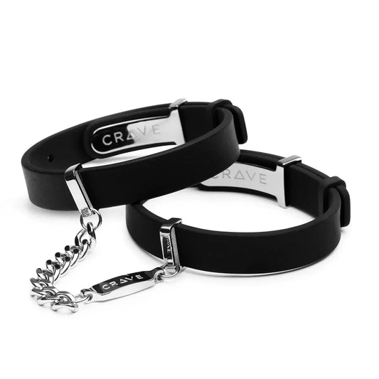 Crave ID Cuffs Luxury Silicone Bondage Cuffs Sex Handcuffs Black with Silver  Restraints and Cuffs