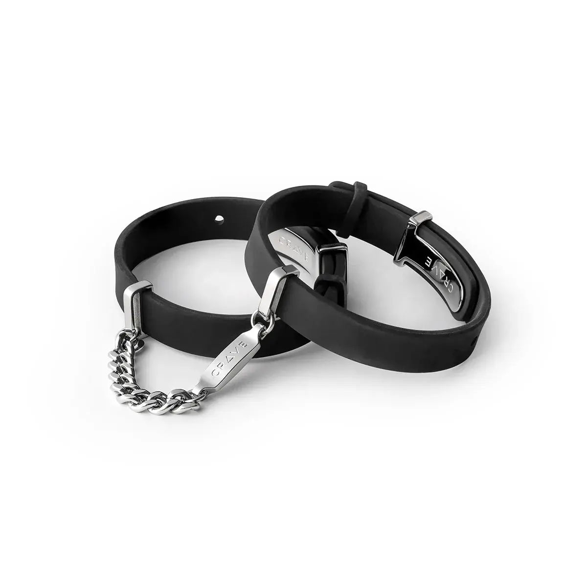 Crave ID Cuffs Luxury Silicone Bondage Cuffs Sex Handcuffs Black with Silver  Restraints and Cuffs