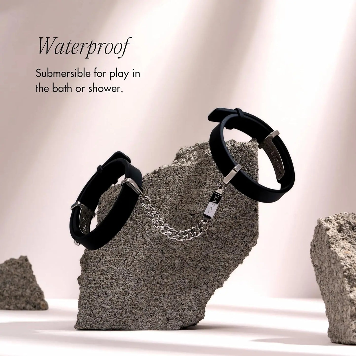 Crave ID Cuffs Luxury Silicone Bondage Cuffs Sex Handcuffs Black with Silver  Restraints and Cuffs