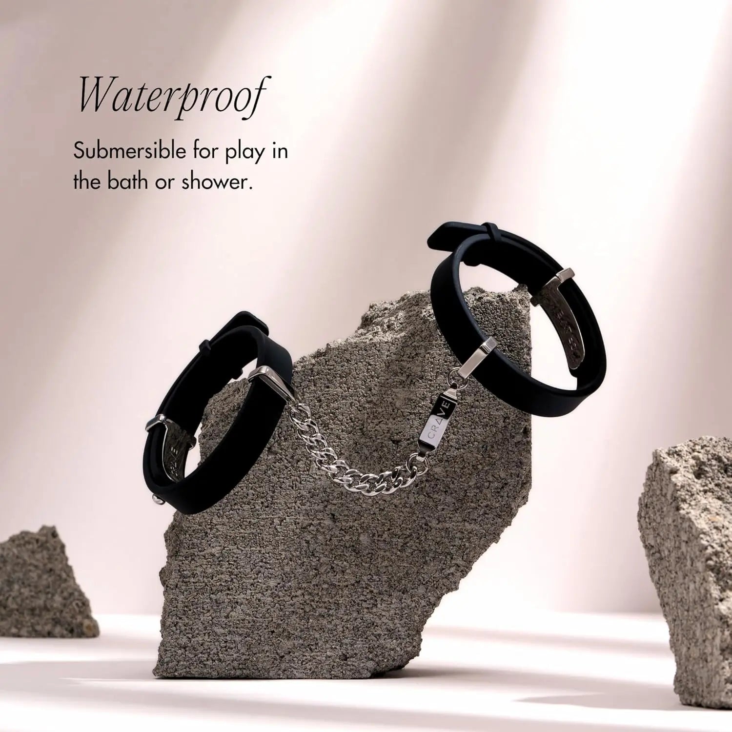 Crave ID Cuffs Luxury Silicone Bondage Cuffs Sex Handcuffs Black with Silver  Restraints and Cuffs