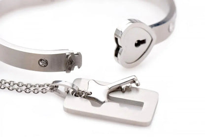Cuffed Locking Submissive Bracelet and Key Necklace BDSM Jewelry  Bondage Gear