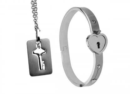 Cuffed Locking Submissive Bracelet and Key Necklace BDSM Jewelry  Bondage Gear