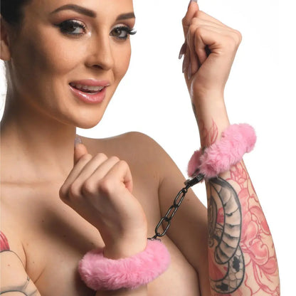 Cuffed in Fur Furry Handcuffs - Pink Sex Handcuffs  Restraints and Cuffs