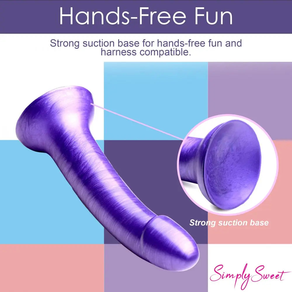 Curved Dildo Sex Toy Metallic Silicone 7 Inch Dildo - Purple  Dildos