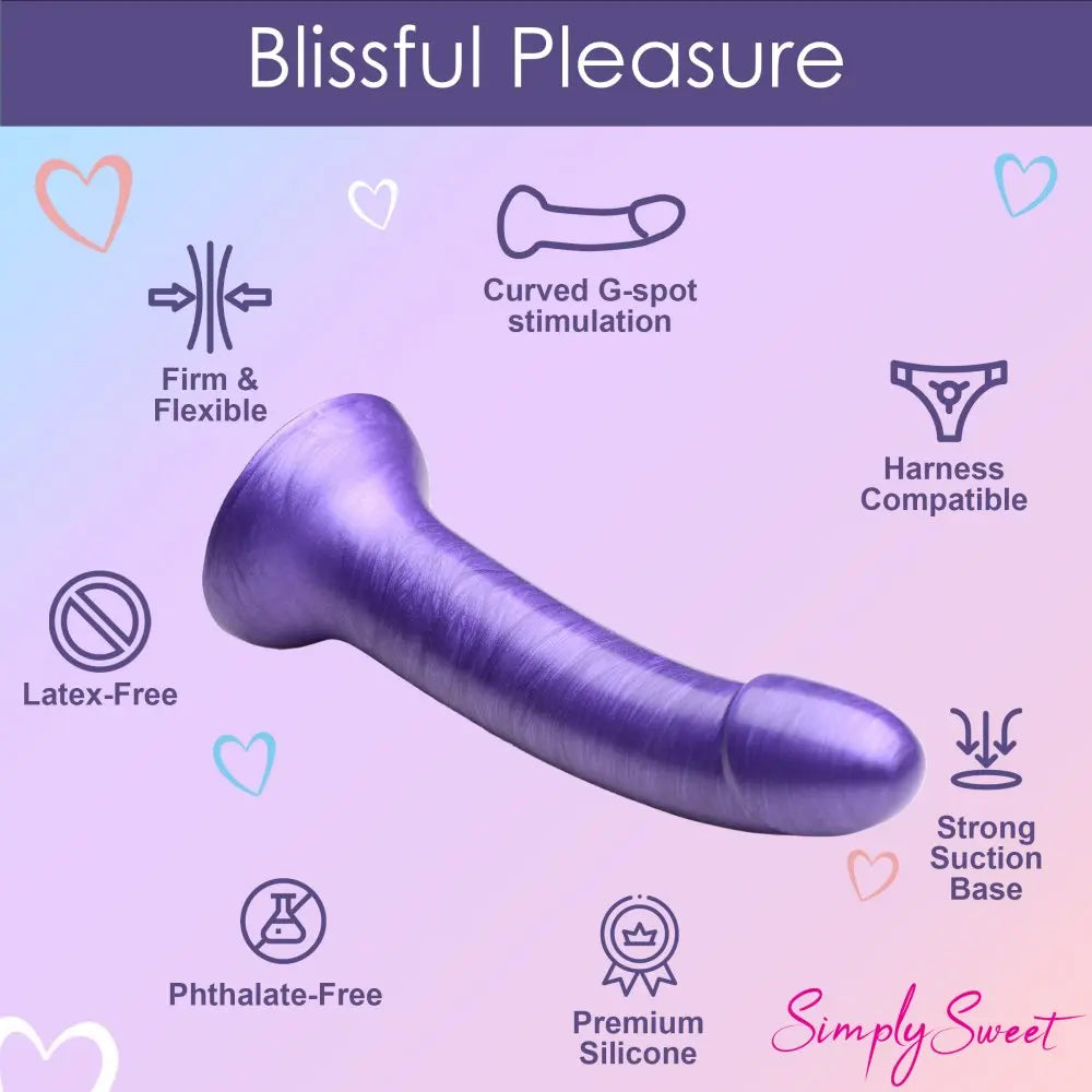 Curved Dildo Sex Toy Metallic Silicone 7 Inch Dildo - Purple  Dildos