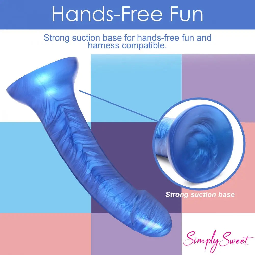 Curved Dildo Sex Toy Metallic Silicone 7 Inch G-Spot or P-Spot Dildo - Blue  Dildos