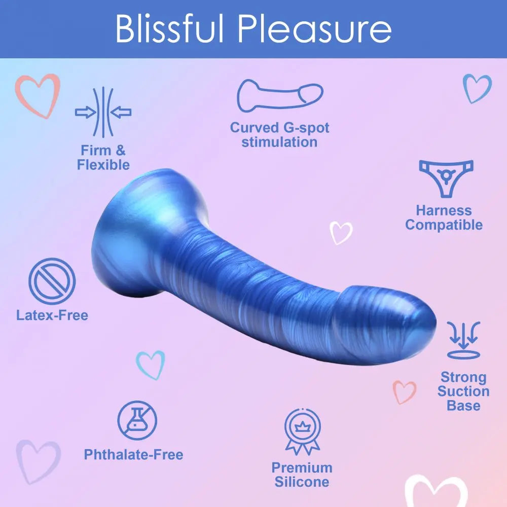 Curved Dildo Sex Toy Metallic Silicone 7 Inch G-Spot or P-Spot Dildo - Blue  Dildos