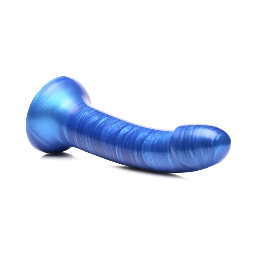 Curved Dildo Sex Toy Metallic Silicone 7 Inch G-Spot or P-Spot Dildo - Blue  Curved Dildo
