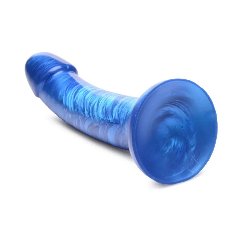 Curved Dildo Sex Toy Metallic Silicone 7 Inch G-Spot or P-Spot Dildo - Blue  Curved Dildo