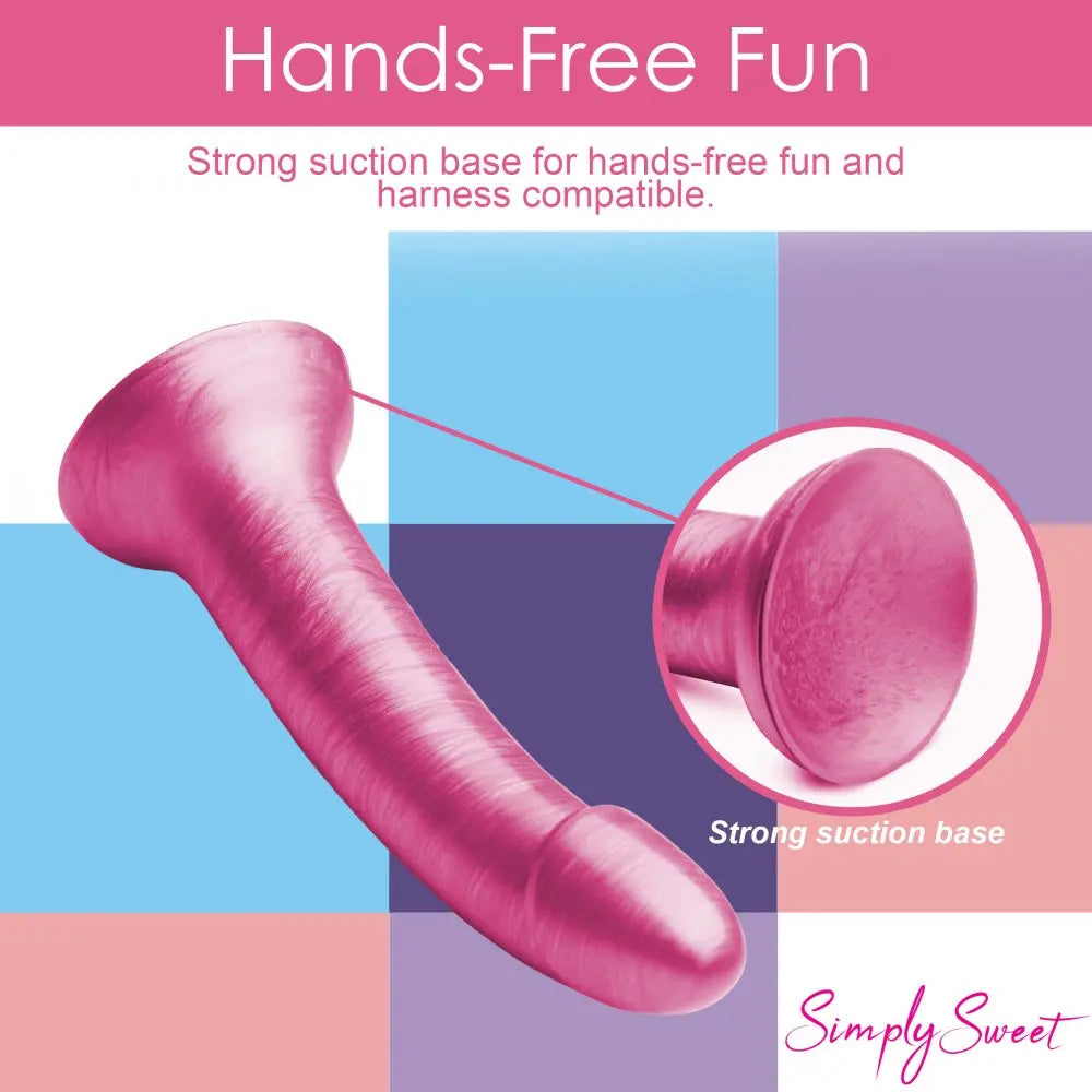 Curved Dildo Sex Toy Metallic Silicone 7 Inch P-Spot or G-Spot Dildo - Pink  Dildos