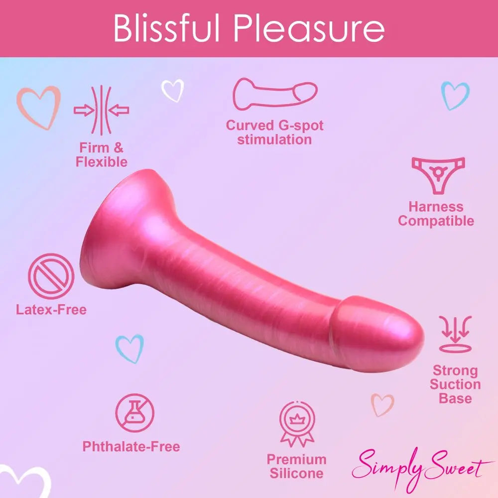 Curved Dildo Sex Toy Metallic Silicone 7 Inch P-Spot or G-Spot Dildo - Pink  Dildos