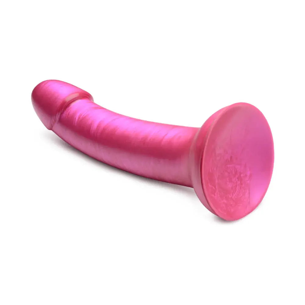 Curved Dildo Sex Toy Metallic Silicone 7 Inch P-Spot or G-Spot Dildo - Pink  Curved Dildo