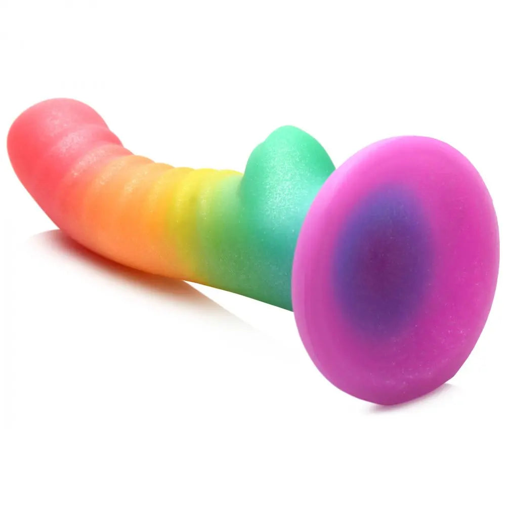 Curved Dildo Sex Toy Ribbed Rainbow Textured Ribbed Dildo P-Spot or G-Spot Sex Toy  Dildos