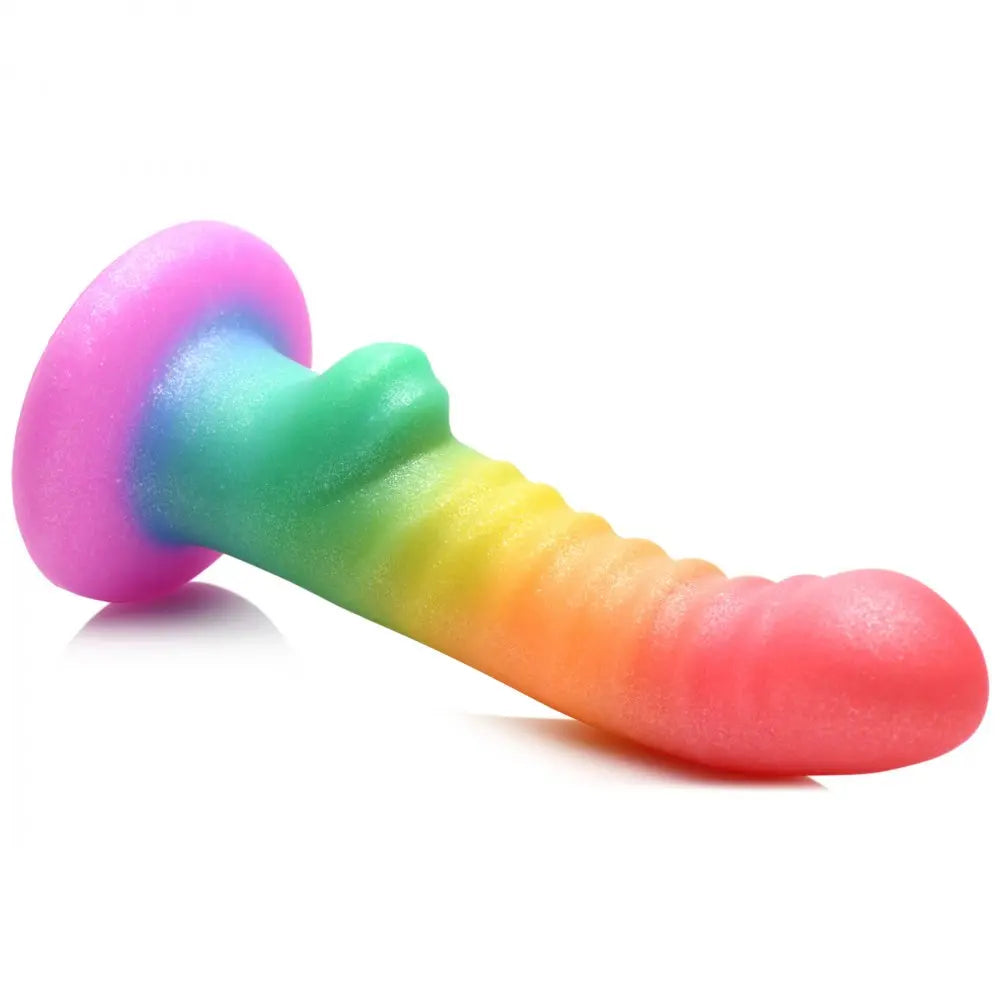 Curved Dildo Sex Toy Ribbed Rainbow Textured Ribbed Dildo P-Spot or G-Spot Sex Toy  Dildos