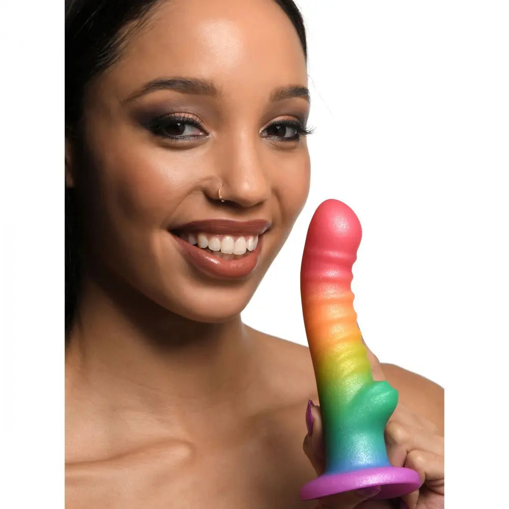 Curved Dildo Sex Toy Ribbed Rainbow Textured Ribbed Dildo P-Spot or G-Spot Sex Toy  Dildos