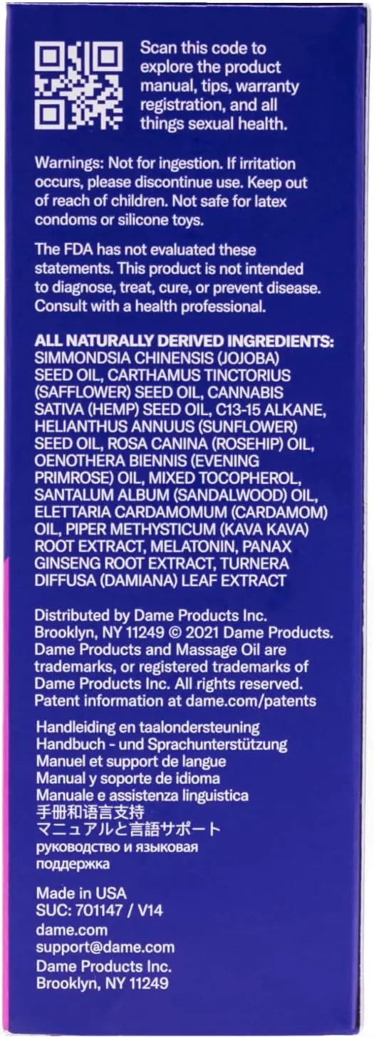 Dame Sex Oil Massage Oil Natural Sandalwood and Cardamom Scent  Lubes, Lotions and Accessories