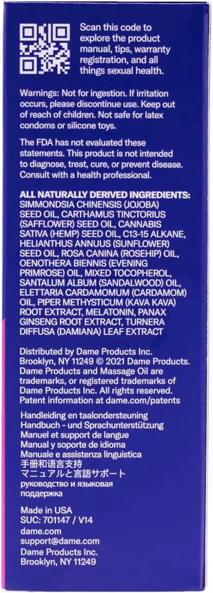 Dame Sex Oil Massage Oil Natural Sandalwood and Cardamom Scent  Lubes, Lotions and Accessories