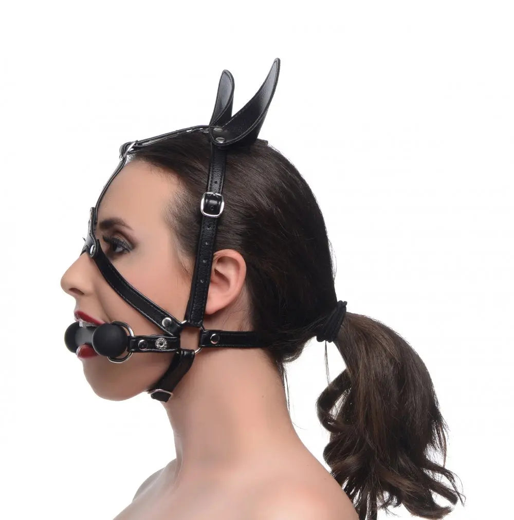 Dark Horse Pony Head Harness with Silicone Bit  Masks, Gags and Blindfolds