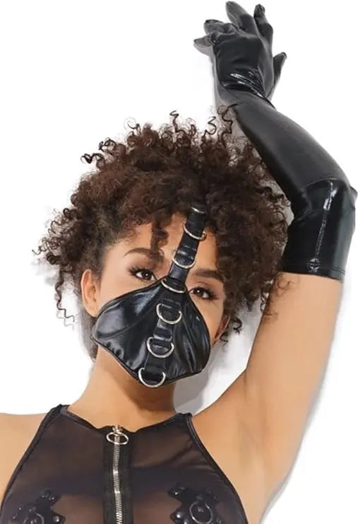 Darque Fetish BDSM Mask Black with D Rings  BDSM Mask